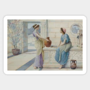 Two Women of Ancient Greece Filling their Water Jugs at a Fountain (Women of Corinth) by Henry Ryland Sticker